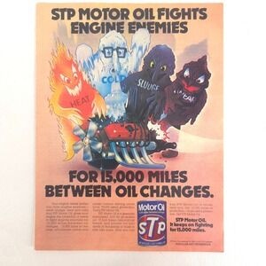 Vintage STP Motor Oil Print Ad Engine Enemies Garage Wall Decor Advertising Art